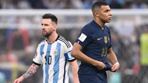 Messi e Mbappé na final da Copa do Mundo.