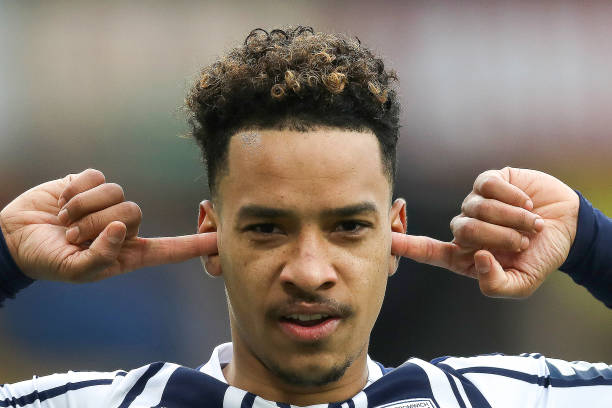 WOLVERHAMPTON, ENGLAND - JANUARY 16: Matheus Pereira of West Bromwich Albion celebrates after scoring a goal to make it 2-3 from the penalty spot during the Premier League match between Wolverhampton Wanderers and West Bromwich Albion at Molineux on January 16, 2021 in Wolverhampton, United Kingdom. Sporting stadiums around England remain under strict restrictions due to the Coronavirus Pandemic as Government social distancing laws prohibit fans inside venues resulting in games being played behind closed doors. (Photo by Adam Fradgley - AMA/West Bromwich Albion FC via Getty Images)